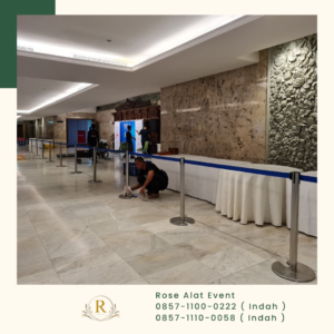 Sewa Tiang Antrian Stainless Pita Merah Biru Hitam Jakarta