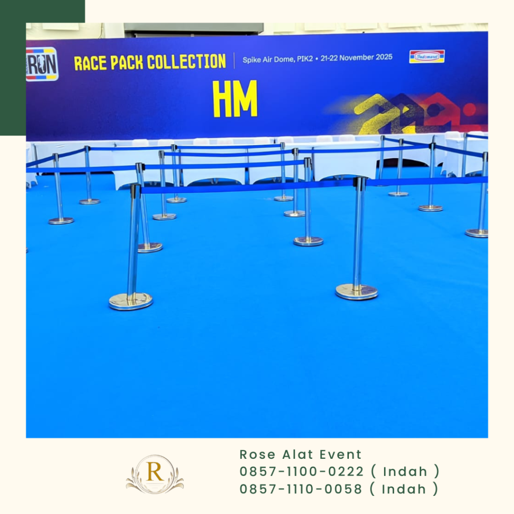 Sewa Tiang Antrian Stainless Pita Merah Biru Hitam Jakarta