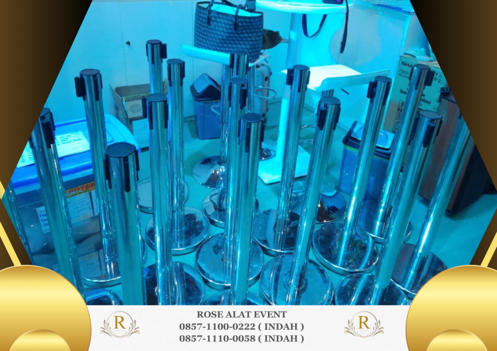 Sewa Tiang Antrian Pita Tarik Tali Bludru VIP Area Bekasi