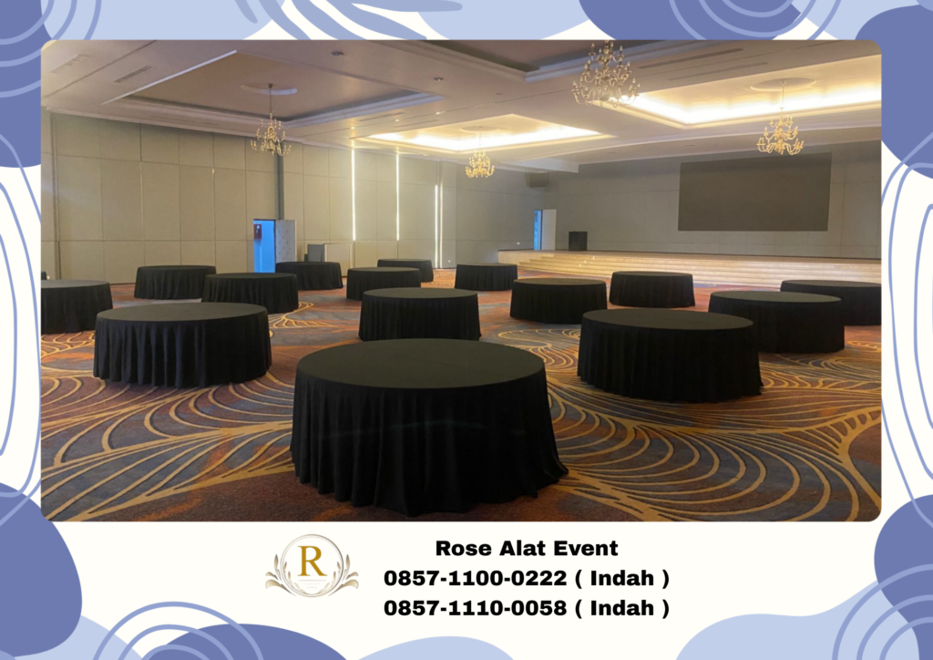 Rental Meja Bundar Bekasi Lengkap Cover Aneka Warna