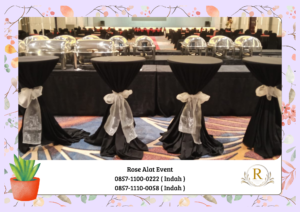 Rental Meja Barstool Cover Tebar Hitam Dan pita Jabodetabek