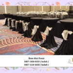 Rental Meja Barstool Cover Tebar Hitam Dan pita Jabodetabek