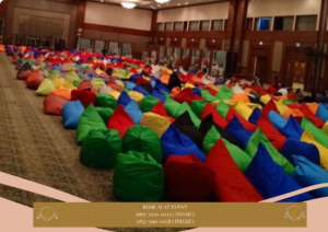 Sewa Karpet Permadani Meja Lesehan Bean Bag Warna-warni Bekasi