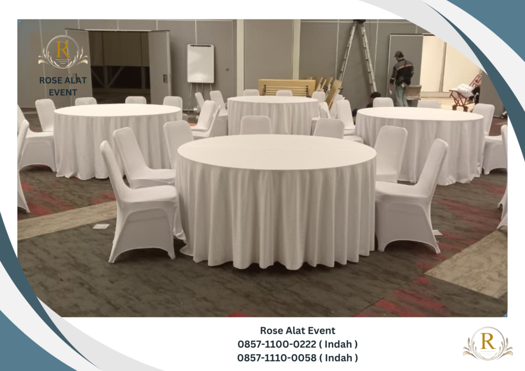 Rental Meja Bundar Cover Putih Premium Tangerang Banten