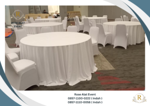 Rental Meja Bundar Cover Putih Premium Tangerang Banten