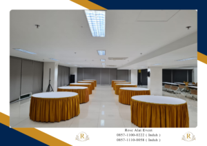 Rental Meja Kotak dan Bundar Cover Gold Jagakarsa