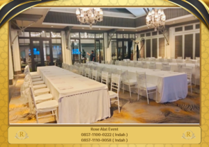 Sewa Meja Kotak Cover Putih Dan Kursi Tiffany Putih Bekasi