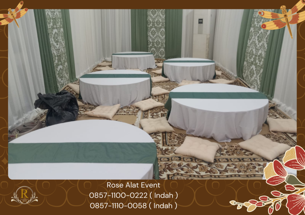 Jasa Sewa Round Table Lesehan Karpet Permadani Cokelat Bekasi