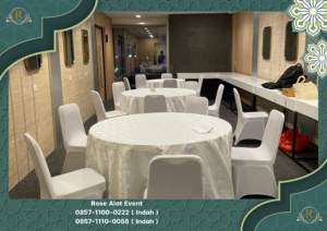 Rental Set Round Table Dan Kursi Cover Putih Bersih Depok