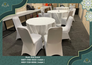 Rental Set Round Table Dan Kursi Cover Putih Bersih Depok