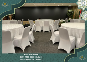 Rental Set Round Table Dan Kursi Cover Putih Bersih Depok