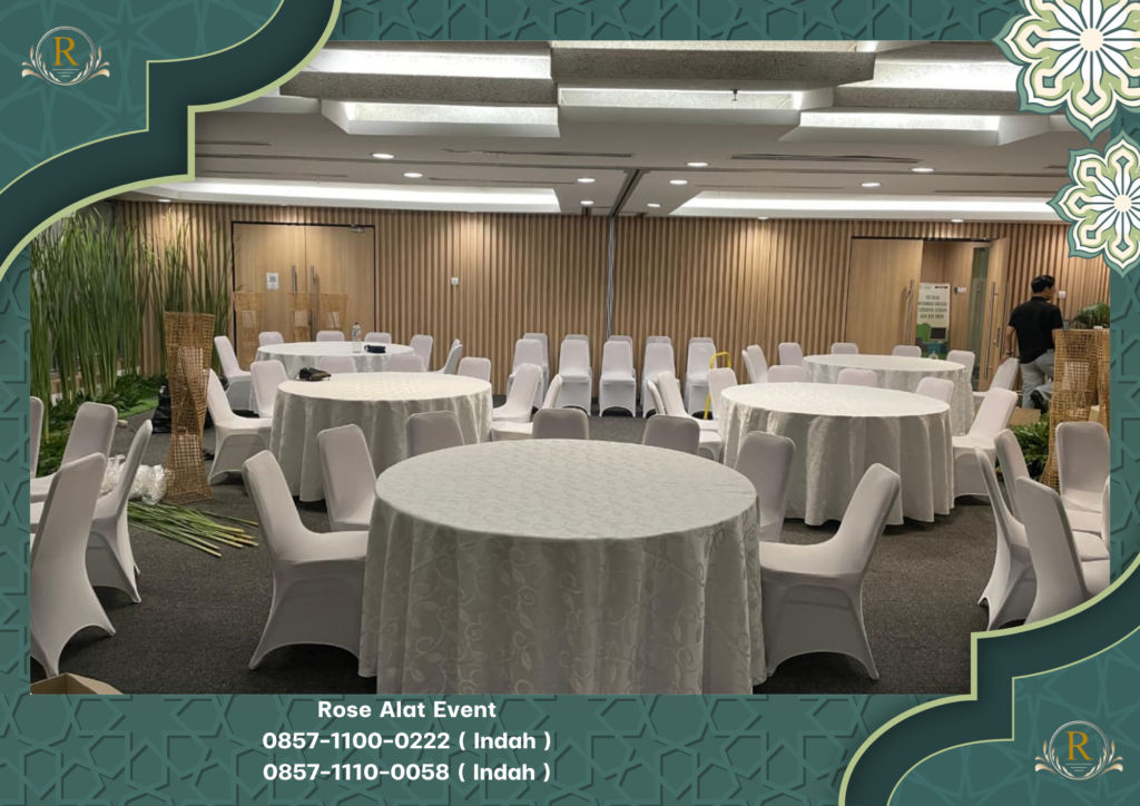 Rental Set Round Table Dan Kursi Cover Putih Bersih Depok