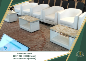 Sewa Sofa Putih Type Lesehan Meja Kaca VIP Area Bekasi