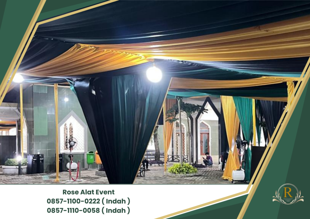 Rental Tenda Dekor Kain Serut Hitam Gold Bekasi
