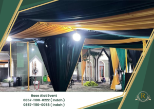 Rental Tenda Dekor Kain Serut Hitam Gold Bekasi