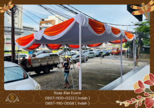 Jasa Sewa Tenda Dekorasi Type Plafon Poni Putih Merah Bekasi