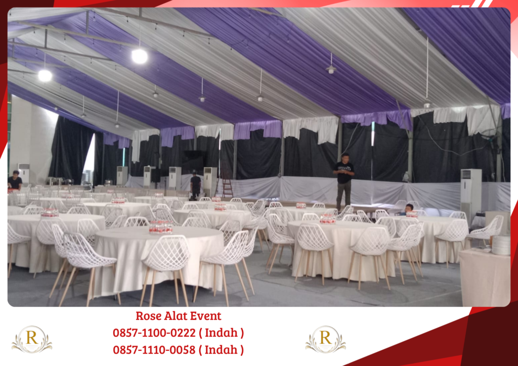 Sewa Tenda Dekor Kain Serut Ungu Putih Bekasi