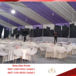 Sewa Tenda Dekor Kain Serut Ungu Putih Bekasi