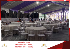 Sewa Tenda Dekor Kain Serut Ungu Putih Bekasi