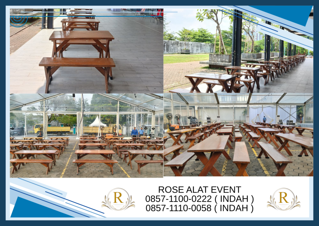 Sewa Meja Kursi Taman Kayu Kaki Silang Bekasi
