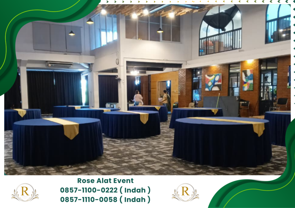 Gudang Sewa Round Table Biru Lengkap Runner Jakarta