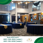 Gudang Sewa Round Table Biru Lengkap Runner Jakarta