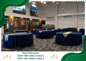 Gudang Sewa Round Table Biru Lengkap Runner Jakarta