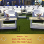 Sewa Meja Vip Kaca Dan Sofa Oval Putih Bekasi