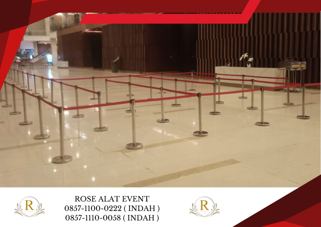 Sewa Tiang Pembatas Antri Type Pita Merah Bekasi